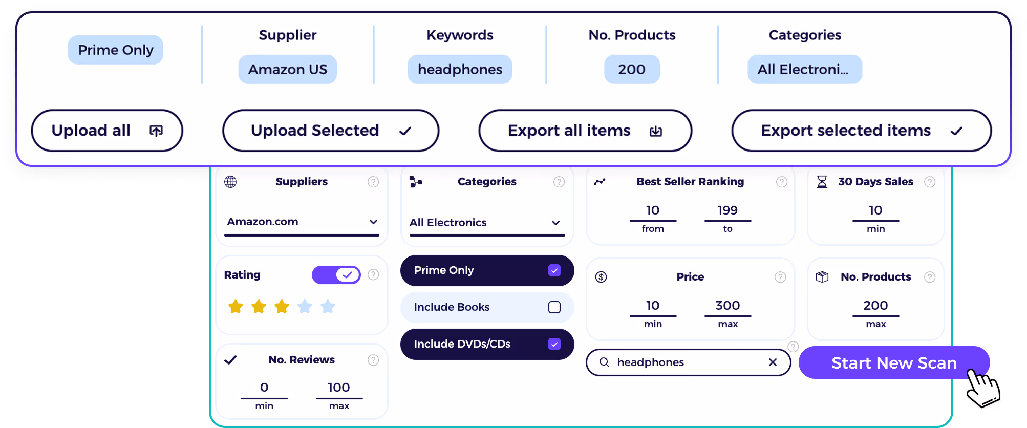 use filters to find relevant amazon and walmart products to sell on ebay