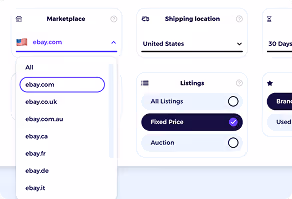 ebay product research tool marketplace location