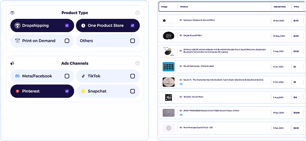 Shopify product explorer results for keywords