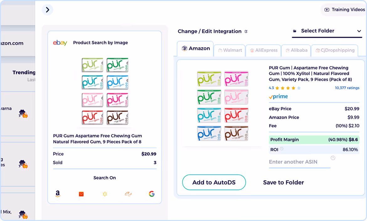 match amazon to ebay listings to calculate price and profit margins