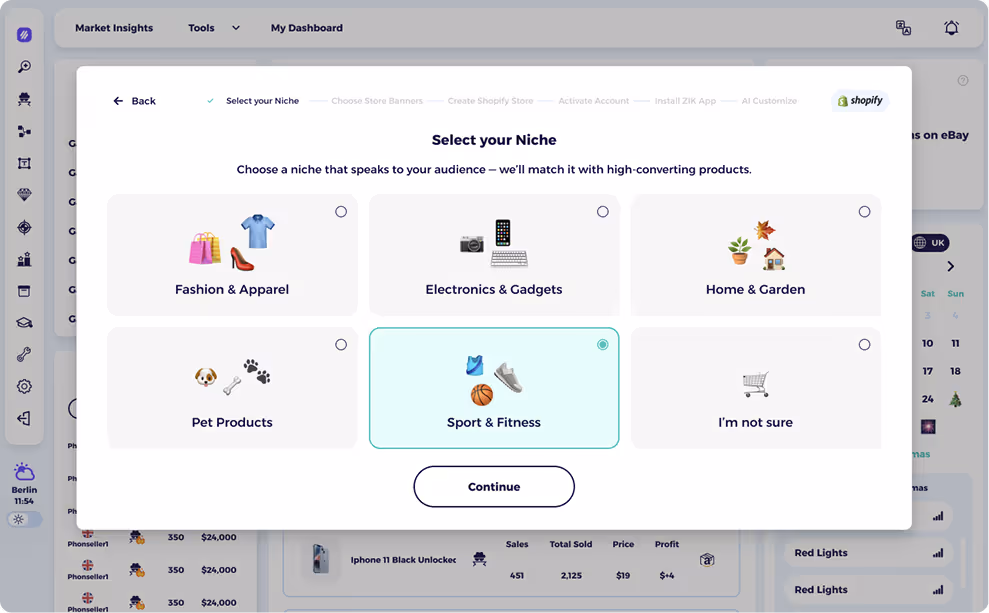 step 1 shopify website builder select niche